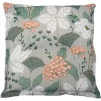GO-DE Hockerauflage - Grün - Weiß - Pfirsichfarben - mit Blätter- und Blumenmotiven