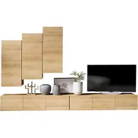 ALL4ALL Wohnwand 300 cm , Wohnzimmer Möbel , Modern Schrankwand , Tv Wohnwand , Eiche Gold 300 x 47 x 33 cm