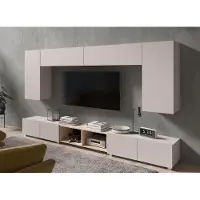 ALL4ALL Wohnwand 300 cm , Wohnzimmer Möbel , Modern Schrankwand , Tv Wohnwand , Cashmere & Eiche Artisan 300 x 117 x 32 cm
