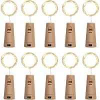 Feilicious LED Flaschenlichterkette mit Korken – 10er Set, je 2 Meter 20 LEDs, batteriebetrieben, E0399 warmweiß