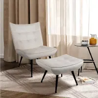 Happy Home Loungesessel mit Fußhocker Samt Beige Gepolsterter Relaxsessel Fernsehsessel Lesesessel für Wohnzimmer oder Schlafzimmer
