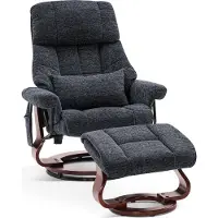 MCombo Relaxsessel mit Hocker, Drehbare Fernsehsessel mit Liegefunktion, Moderner TV-Sessel Stuhl für Wohnzimmer, mit Kissen & Seitentasche, ohne Massagefunktion, Stoff, 9066 (dunkelgrau)