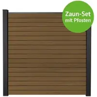 MR-Zaun Linea Komplettset mit Alu-Pfosten, Teak co-ex., 7,62 m
