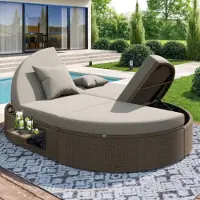 XTEILC Gartenliege mit seitlichem Regal, Outdoor Daybed Sonnenliege Doppelliege 2 Personen Klapptisch,Garten Relaxliege,einstellbarer Winkel