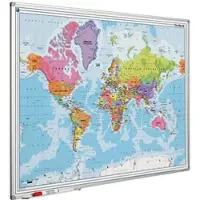 Proregal Magnetisches Whiteboard Politische Weltkarte | HxB 90x120cm | mit Befestigungsmaterial & Stiftablage | Sublimationsstahl