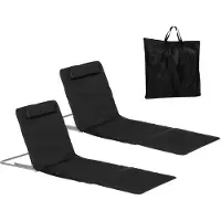BundiGlassware Strandliege Sonnenliege Gartenliege, klappbar, verstellbare Rücklehne, Seitentasche, 48 cm x 134 cm x 33-43 cm, Schwarz
