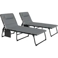 BundiGlassware 2er Set Sonnenliege klappbar Gartenliege mit Kopfkissen 5-Fach höhenverstellbarer Rückenlehne Seitentasche Dunkelgrau
