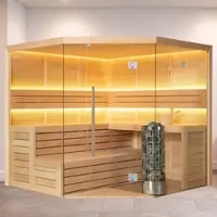 EAGO AWT Sauna E1611B Hemlock 200x200cm HARVIA Saunaofen Cilindro mit Steuerung 9kW (ohne Steine)