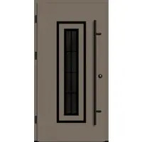 Haustuerenland.de Aluminium Haustür "FRAUKE" 82 mm RC2 BLACKLINE 8 Sprossenfelder Beigegrau RAL 7006 beidseitig außen öffnend DIN links
