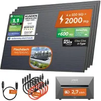 Solarway 2000Wp / 800W Balkonkraftwerk mit 2,7 kWh Speicher komplett Steckdose - 2,7 kWh Anker SOLIX 3 PRO Speicher