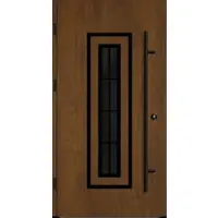 Haustuerenland.de Aluminium Haustür "FRAUKE" 82 mm RC2 BLACKLINE 8 Sprossenfelder Golden Oak holzähnlich beidseitig außen öffnend DIN links