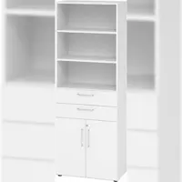 Bümö Aktenregal & Schrank abschließbar, Büroschrank Regal & Schubladen Kombination Holz 80cm breit in Graphit/Nussbaum - Schrank für's Büro &
