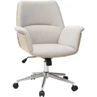 Miliboo Bürostuhl mit Rollen in strukturiertem Samteffekt-Stoff beige, helles Holz und verchromtes Metall HELIOS