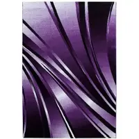 Carpetsale24 Teppich Wohnzimmer Moderne Abstrakt Wellen Design Lila - Schwarz- Weiß 160 x 230 cm - Kurzflor, Schlafzimmer, Esszimmer, Küche