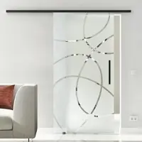 Levidor Glasschiebetür Komplettset 90 x 217,5 cm Freiburg Schwarz mit Stangengriff und SoftClose