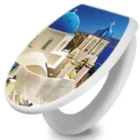 Banjado Toilettendeckel Mit Absenkautomatik WC-Sitz Soft Close Weiß Hygienischer Duroplast Leichte Montage Mit Motiv Griechenland