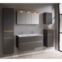 VCM 2-tlg. Doppelwaschtisch Cosila mit großem Keramikbecken – Badschrank mit 2 Softclose-Schubladen, Maße Waschplatz Set: H. 51 x B. 112 x T. 47 cm, Cosila-I