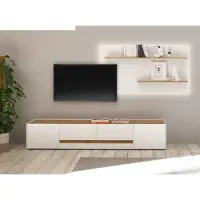 Lomadox TV-Wand CRISP-61 mit LED-Beleuchtung in weiß mit Absetzungen in Wotan Eiche Nb., B/H/T: ca. 300/180/45 cm