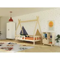 Benlemi Kinder-Tipi-Bett FENCE 4-in-1 aus Holz mit Barriere 90x160 cm Transparente matte Wachslasur, Mit einer Barriere