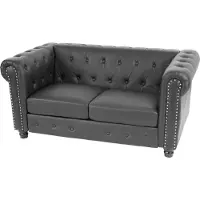 Mendler Luxus 2er Sofa Loungesofa Couch Chesterfield Edinburgh Kunstleder 160cm runde Füße, schwarz