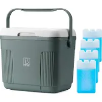 Brisby Coolbox - Kühlbox - 22L - Grün - Bis zu 40 Stunden Isolierung - Inkl. 4 dicke 450ml Kühlelemente - Temperatursicherer Verschluss - Neues Design mit Kühlelementen im Deckel