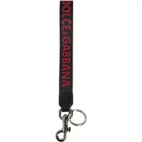 Dolce&Gabbana Schwarzer Roter DG Logo Polyester Silber Männer Schlüsselanhänger Schlüsselring