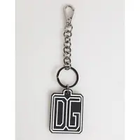 Dolce&Gabbana Schwarz Weiß DG Gummi Logo Silber Herren Schlüsselanhänger Schlüsselring