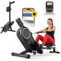 Hop-Sport HOP SPORT HS-055R Magnetisches Rudergerät für Zuhause, Rudermaschine mit 16 Widerstandsstufen, Bluetooth, App, Fitnessgerät für Ganzkörpertraining