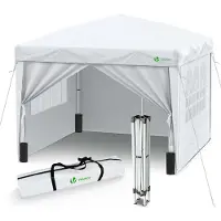 VOUNOT Pavillon 3x3m mit 4 Seitenteilen & 4 Sandsäcke, Pop Up Faltpavillon, Faltbar Gartenzelt Partyzelt, inkl. Tasche, Weiß