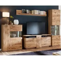 Lomadox Wohnwand Set SAMARA-05 Asteiche Bianco massiv - B/H/T: 320/208/45cm