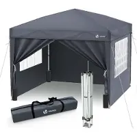 VOUNOT Pavillon 3x3m mit 4 Seitenteilen & 4 Sandsäcke, Pop Up Faltpavillon, Faltbar Gartenzelt Partyzelt, inkl. Tasche, Grau