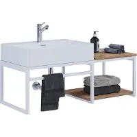 VCM 2-tlg. Waschplatz Waschtisch Badmöbel Set Waschbecken Holz Metall Industrial Style Bitila 100