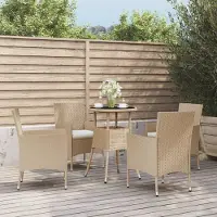 vidaXL Möbel 5-tlg. Garten-Bistro-Set mit Kissen Beige Poly Rattan - Terrassenmöbel 3187421