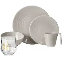 Moritz Melamin Geschirr-Set 4 Personen Coffee Design 16 Teilig + Milano Gläser Wassergläser Tafelgeschirr Picknick BBQ Kochgeschirr