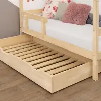 Benlemi Under Bed Wooden Drawer with two cutouts BUDDY on Wheels - Transparent oil - With slack and full bottom - 90 x 140 cm (under bed 90 x 160 cm)