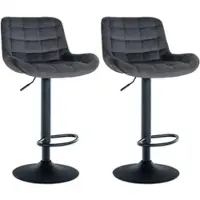 DELUKE 2er Set Barhocker CARAM - Samt Dunkelgrau 48x54x81 cm | Barstuhl Höhenverstellbar Mit Lehne Drehbar Tresenhocker Tresenstuhl Kneipenhocker