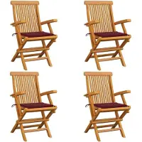 vidaXL Möbel Gartenstühle mit Weinroten Kissen 4 Stk. Massivholz Teak - Gartenstühle 3065626