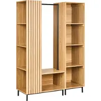 Beliani Flurgarderobe Set Hellbraun Holzoptik Lamellen 175 cm Hoch Schmal mit 9 Fächern u. Kleiderstange Landhausstil für Flur Büro Schlafzimmer