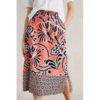 White Stuff Elle Linen Blend Skirt Coral Print Größe: 22 REGULAR | Midiröcke Outlet | Damen | Weiß