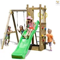 Fungoo , Spielturm "Funny 3", natur, mit Schaukel, Rutsche, Sandkasten und Kletterwand