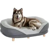 PawHut Hundesofa Hundecouch, Haustiersofa mit Rückenlehne Holzbeine, Grau