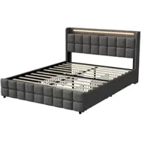 PXloue Doppelbett mit Lattenrost Schubladen Grau 160x200cm