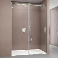 Doporro Nischentür Nischenschiebetür Duschabtrennung Teramo4-2 135x195cm ESG-Sicherheitsglas Duschtür aus Klarglas rahmenlos 4-Punkt-Befestigung inkl. NANO-Beschichtung