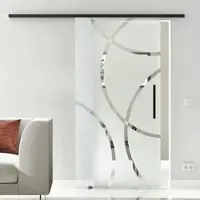 Levidor Glasschiebetür Komplettset 90 x 205 cm Coburg Schwarz mit Stangengriff und SoftClose