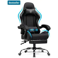 GTPLAYER Gaming Stuhl Chair Gamer Sessel - Ergonomischer Gamer Stuhl Lordosenstütz Höhenverstellbar Gepolstert Gamingstuhl 150 Kg, schwarz