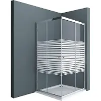 Doporro 100x75cm Eckeinstieg Duschkabine Schiebetür Duschabtrennung Milchglas Streifen Eckdusche 6mmESG Glas Höhe 190cm Links/Rechts montierbar Rav16MS