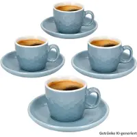 MamboCat 4er Set Hexa Espressotassen mit Untertassen Blau Keramik Relief Mokka