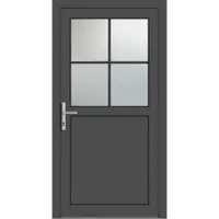 Haustuerenland.de Kunststoff Nebeneingangstür nach Maß "PAULA-O" 74 mm 1/2 Glas 4 Sprossenfelder Anthrazit Eisenglimmer DB 703 innen öffnend DIN links