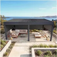 Markenlos Pergola HWC-L46 mit 6 Seitenwänden, Gartenpavillon mit Lamellendach, 11 cm Aluminiumgestell, sturmfest 3x6m - anthrazit