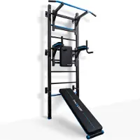 Thunder Sprossenwand Kraftstation mit Klimmzugstange Dip-Station und Trainingsbank bis 150 kg